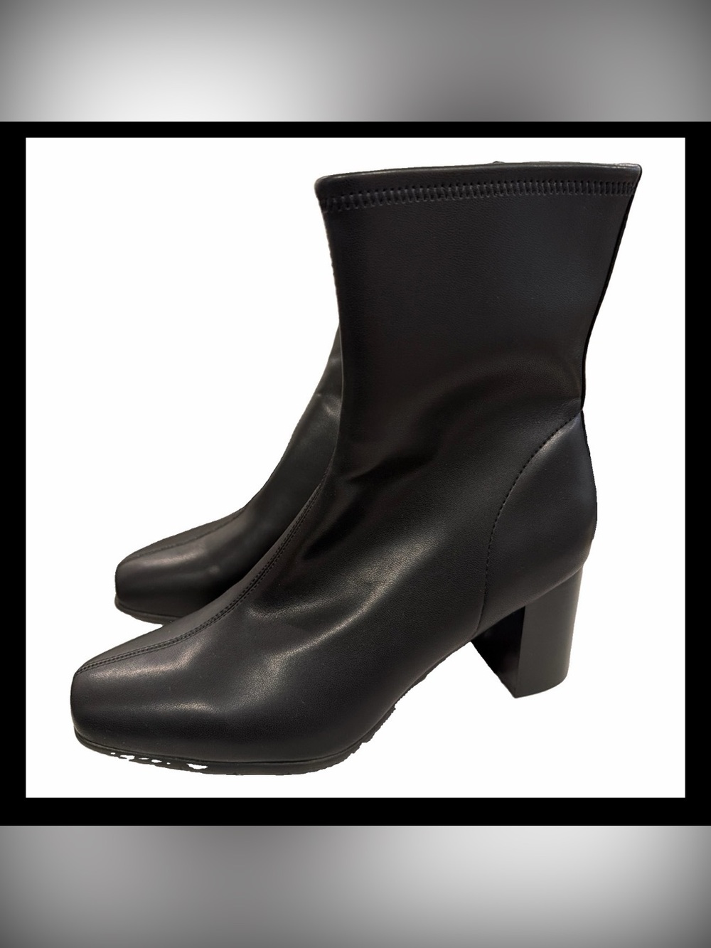 Aerosoles Miley Mid Calf Boots Square Toe Block Heel Black Stretch Women's 9.5 W